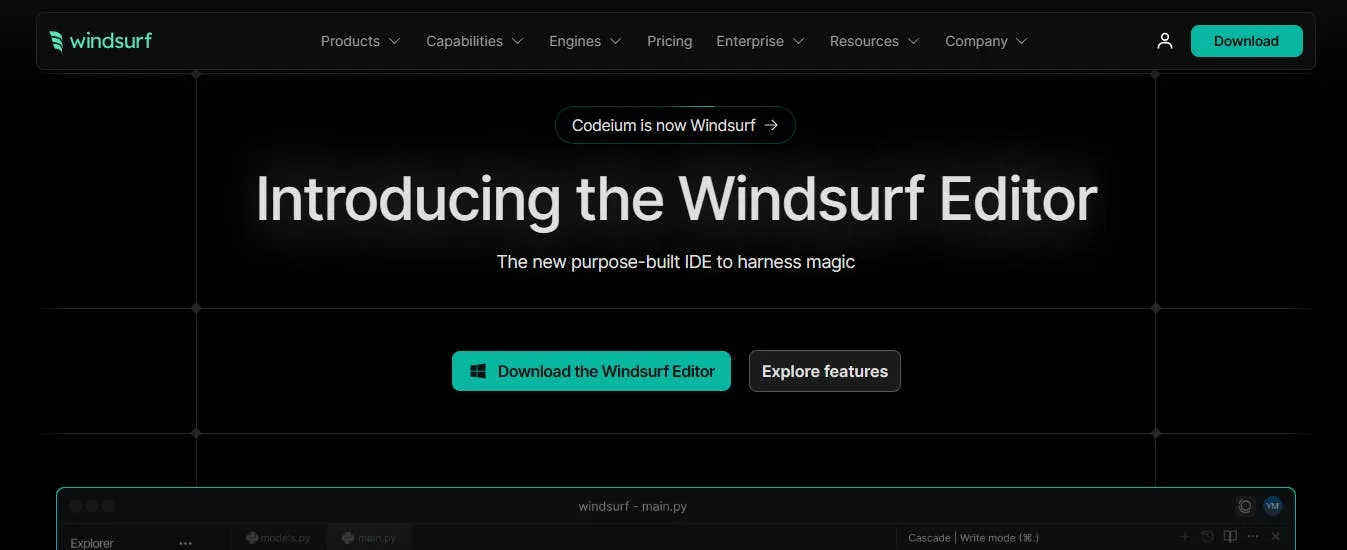 An image of Windsurf website