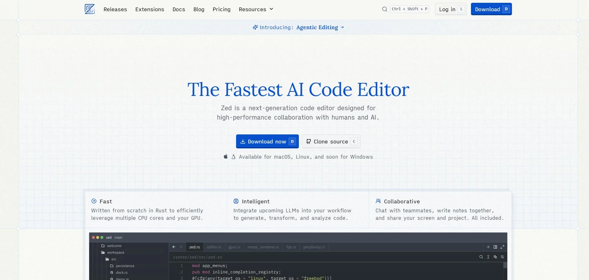 An image of Zed website