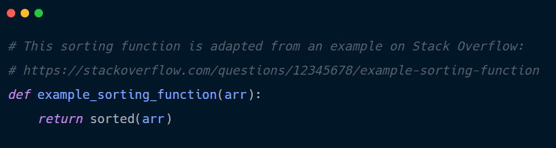 Code comments showing the source of copied Python code