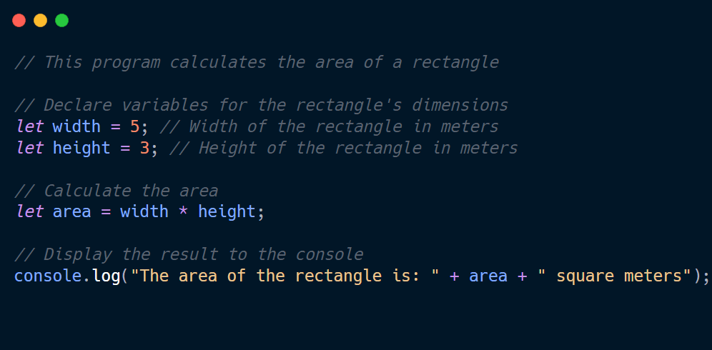 JavaScript code with inline comments added.