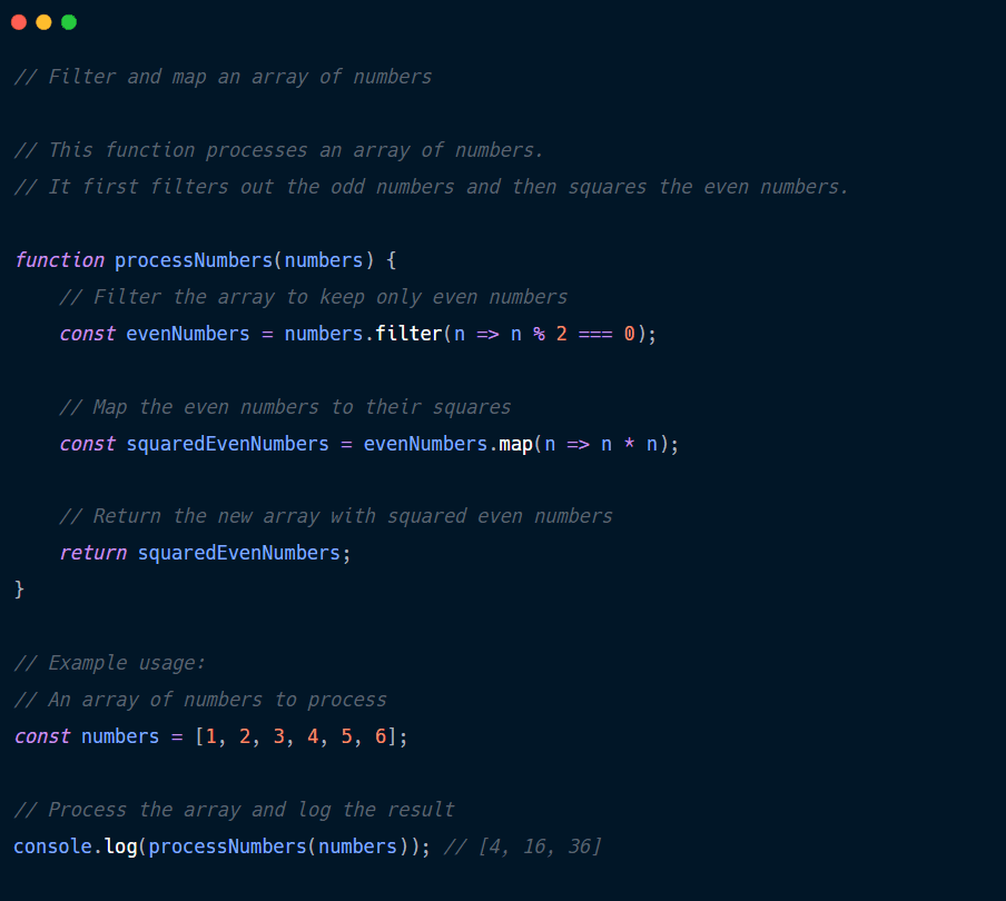 Code documentation for an audience of beginner JavaScript developers.