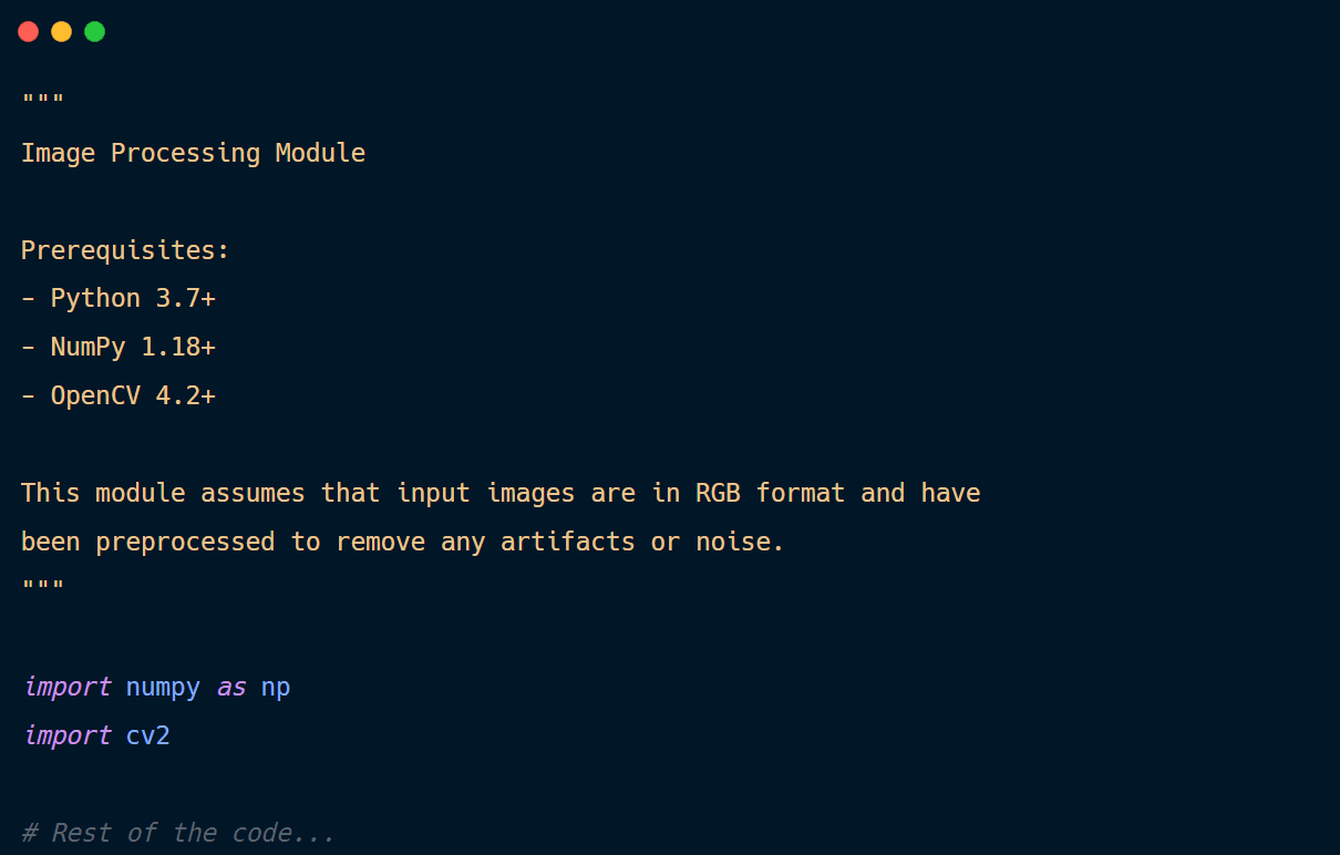 Python code include details of prerequisite information.