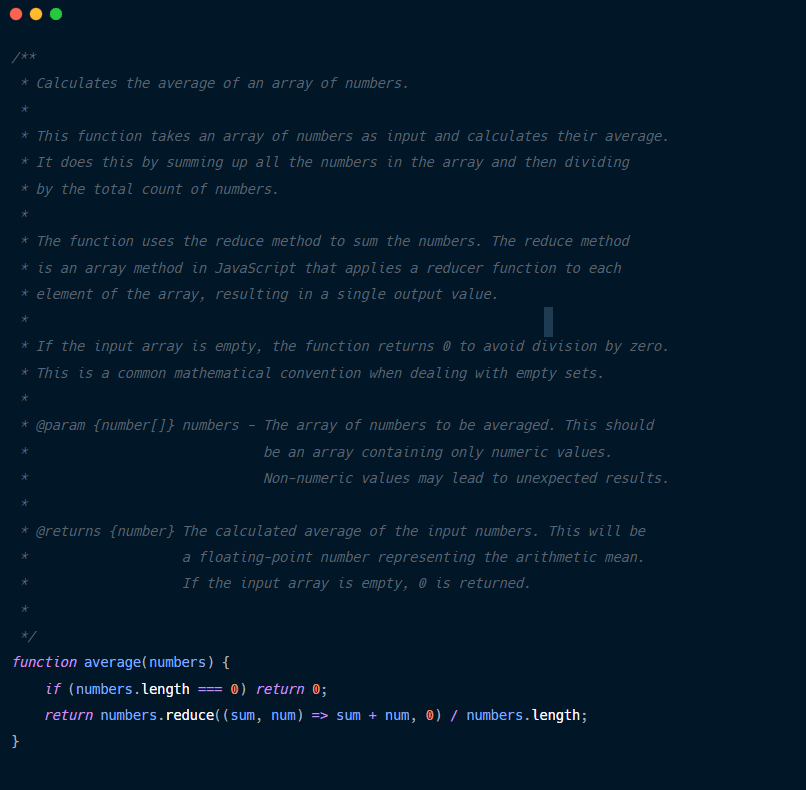 An overdocumented JavaScript code.