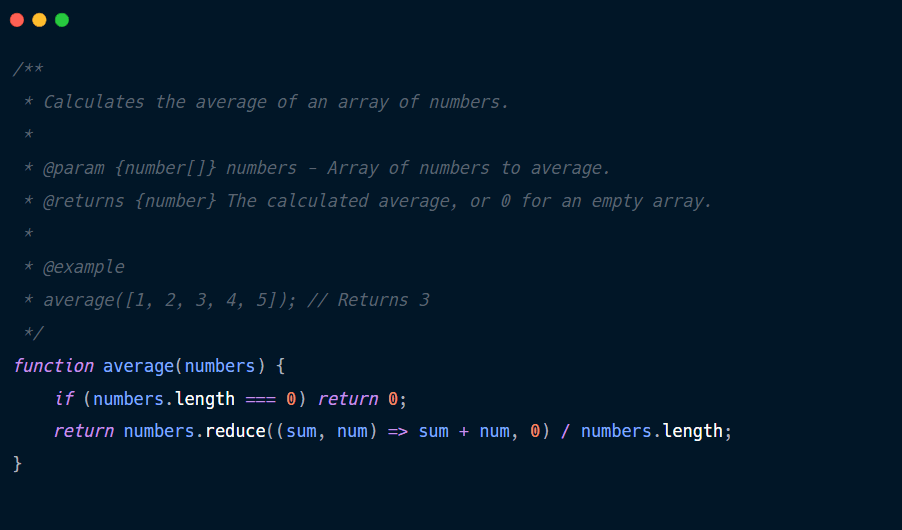 Concise JavaScript code documentation.