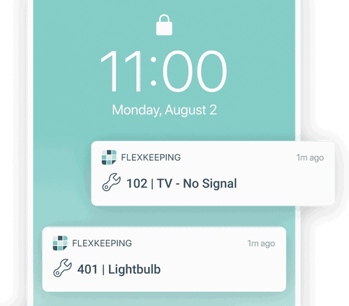 Notifications of open maintenance tickets for different hotel rooms