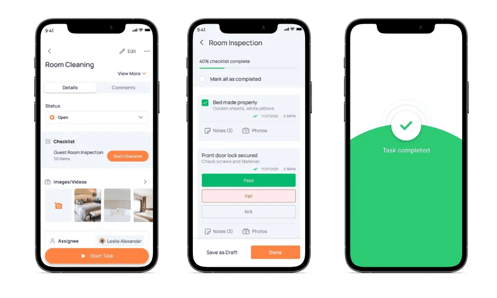 Room cleaning checklist via mobile app in Xenai housekeeping management software