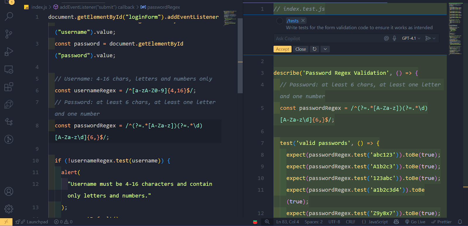 Unit and integration tests written using Jest on GitHub Copilot