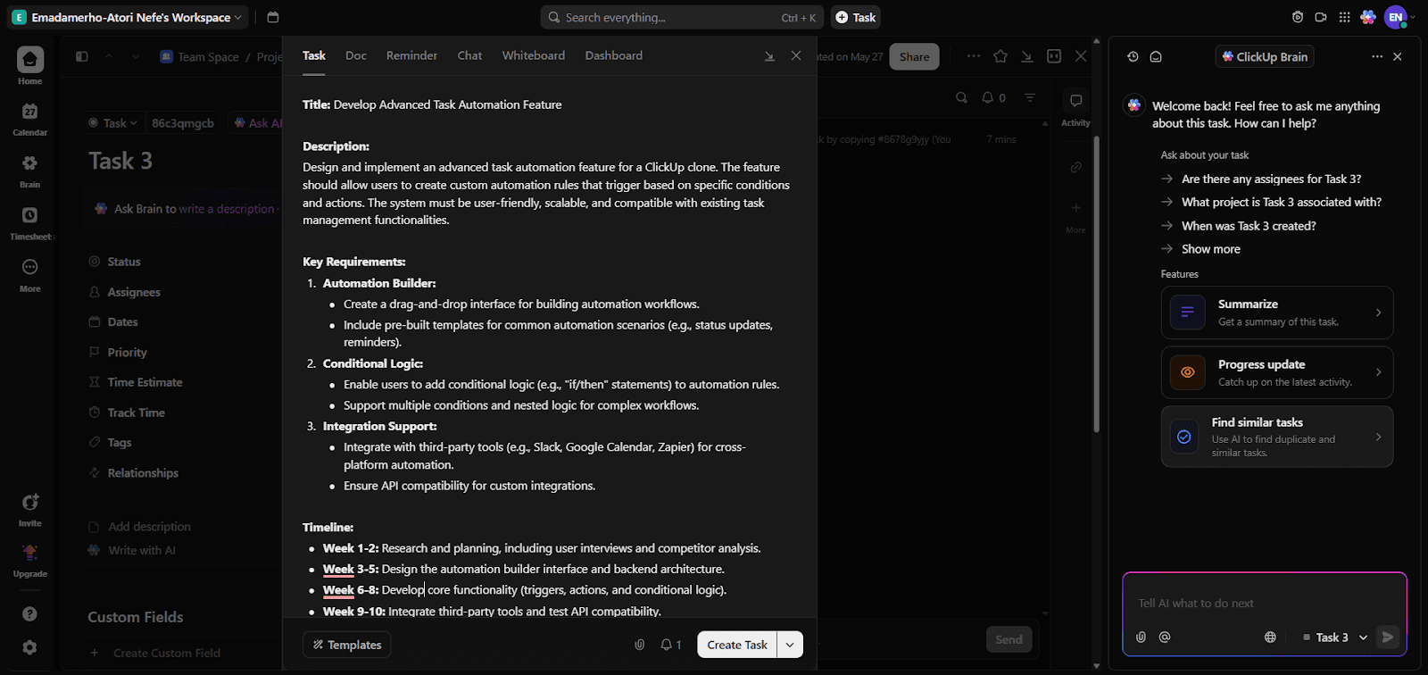 Task details generated with ClickUp’s AI solution