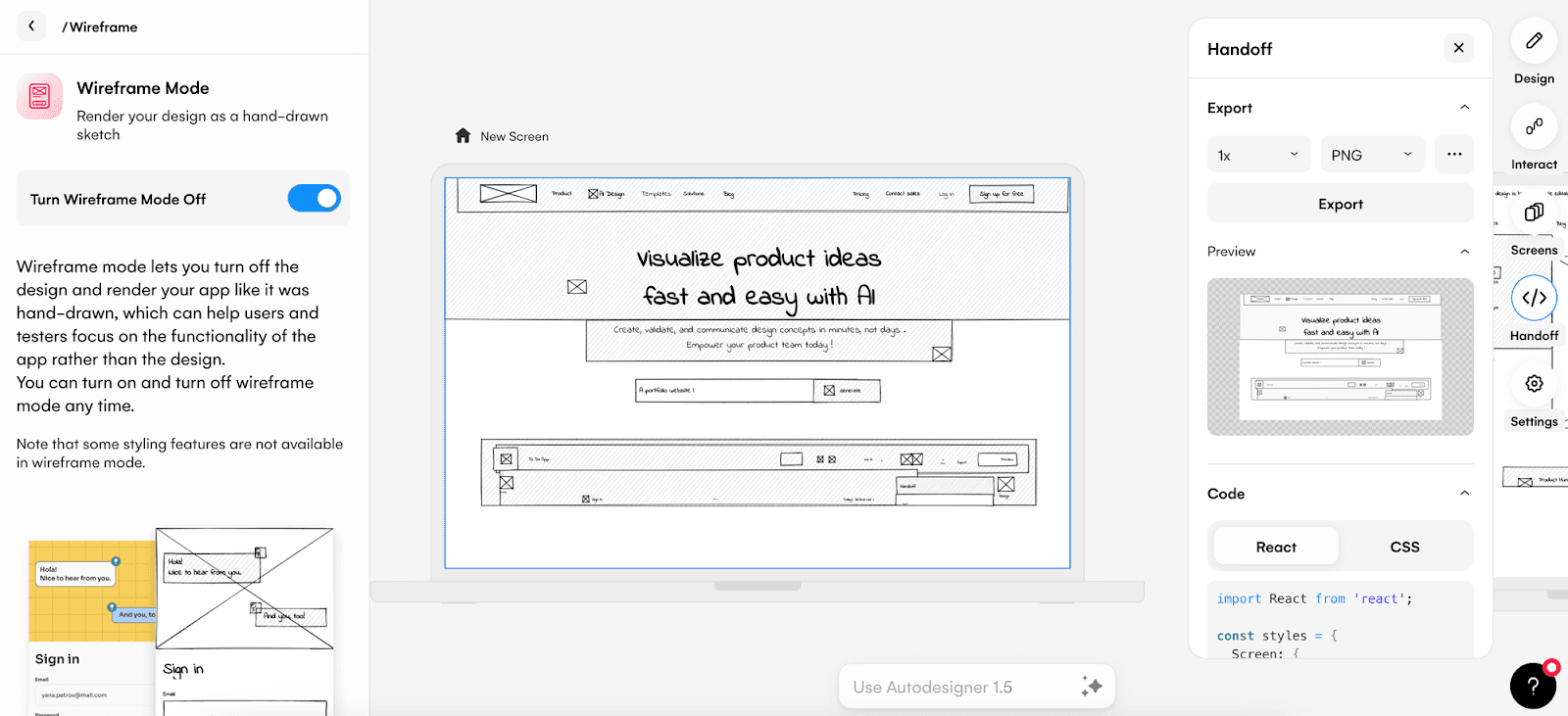 High-fidelity wireframe generated with Uizard’s scanner