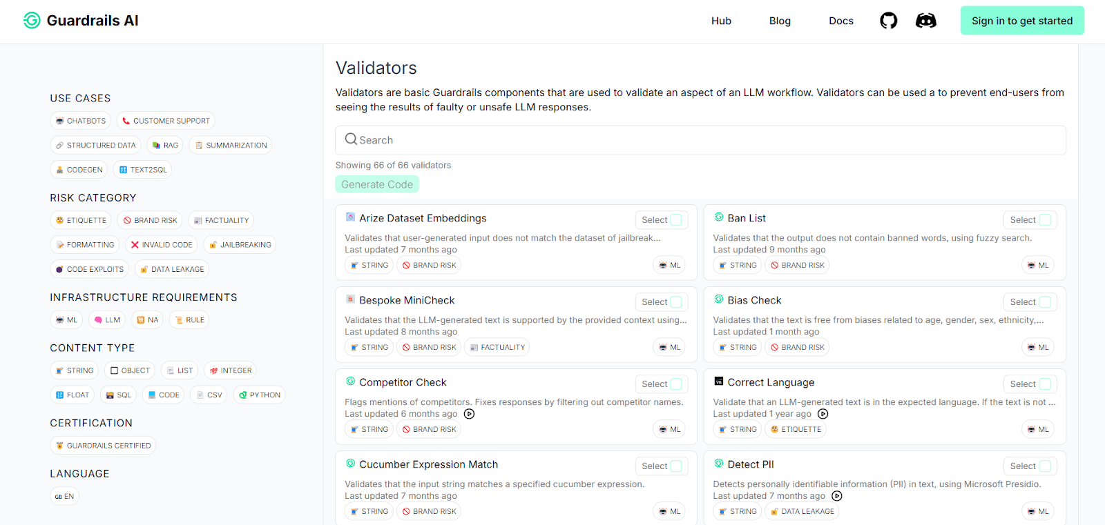 Collection of validators for guarding LLM behaviour