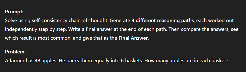 An example of a self-consistency CoT prompt in action
