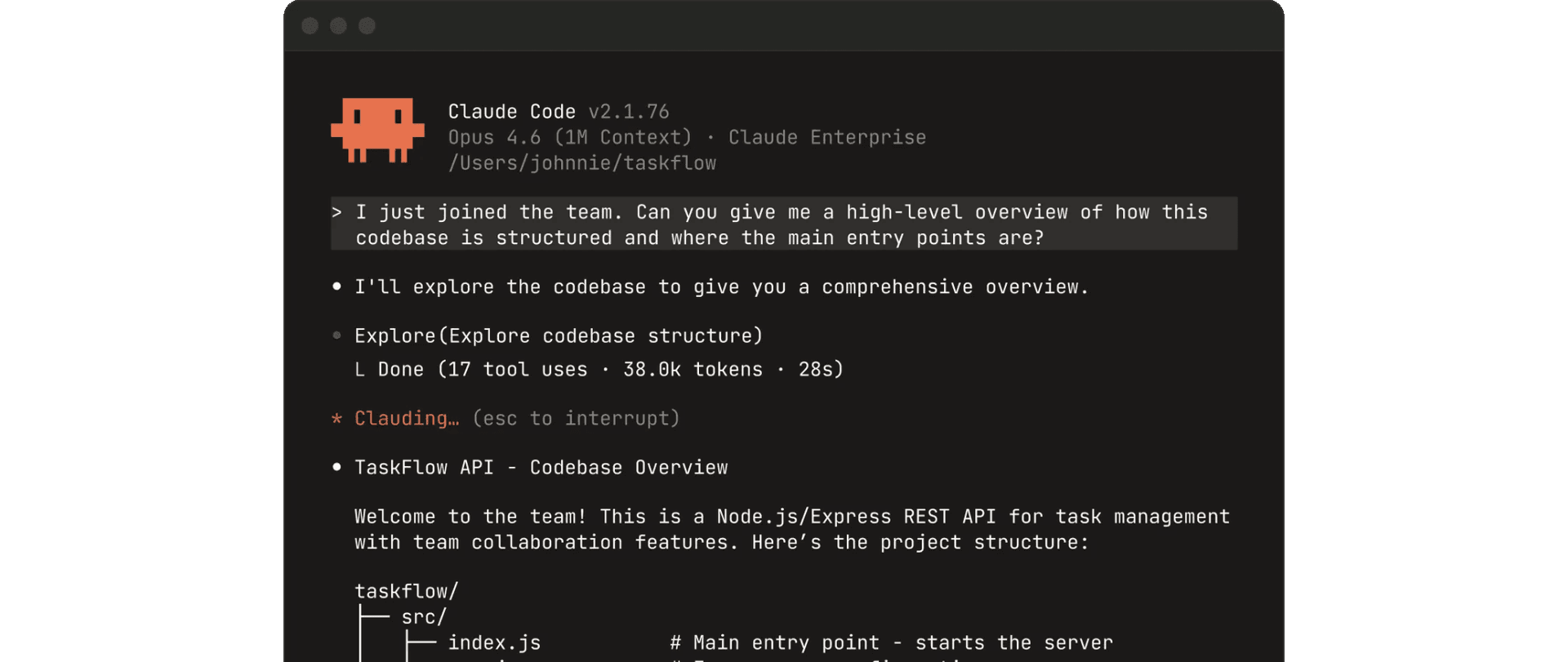 An interaction in the Claude Code terminal
