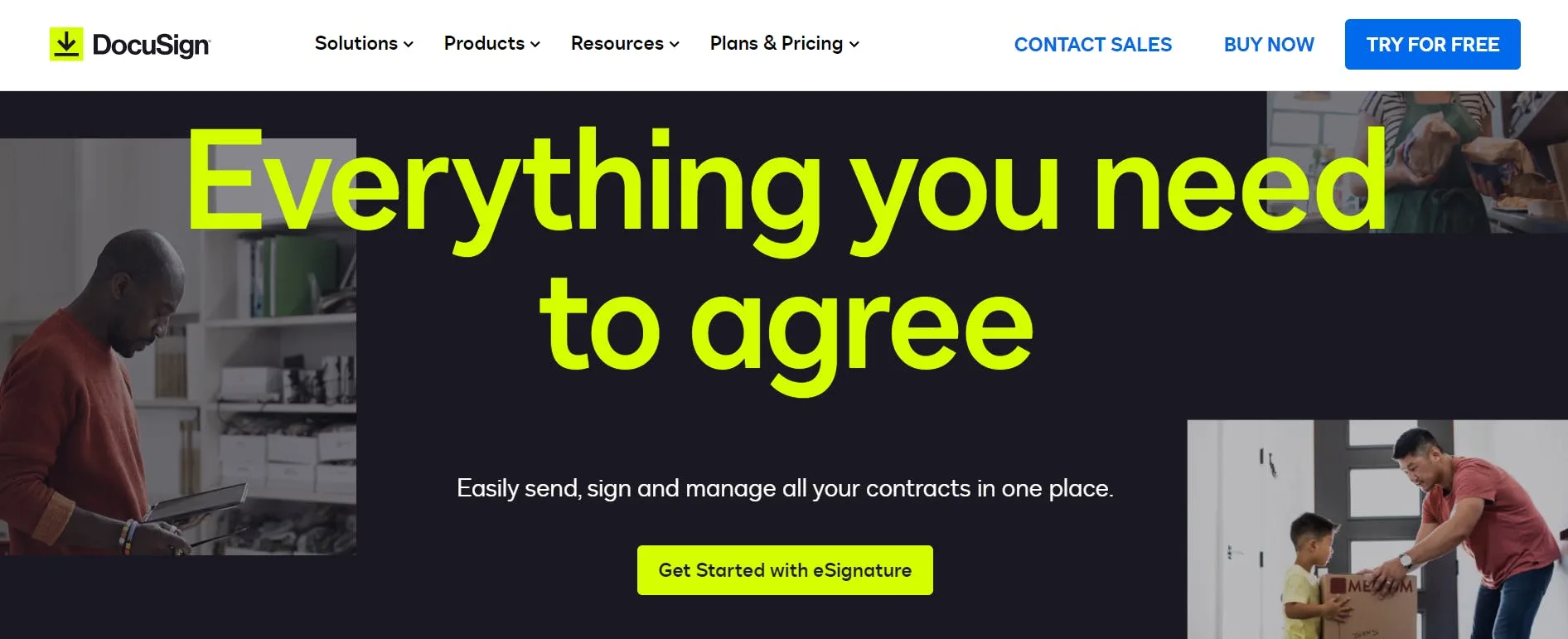 An image of Docusign landing page.