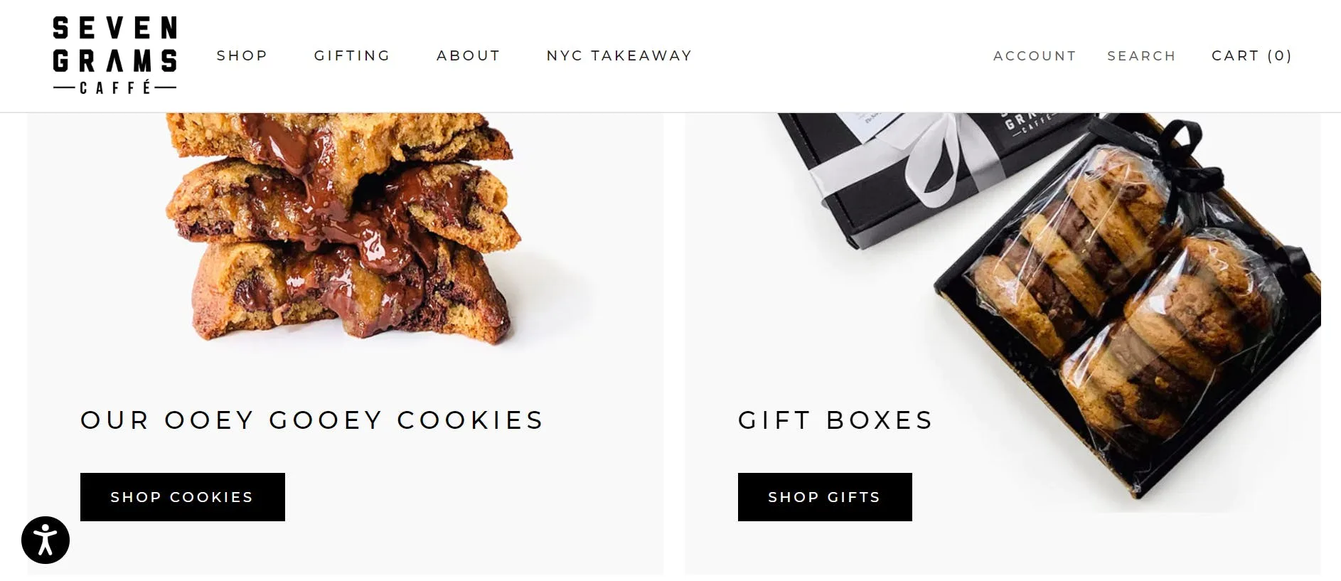 An image of Seven Grams Caffe landing page.