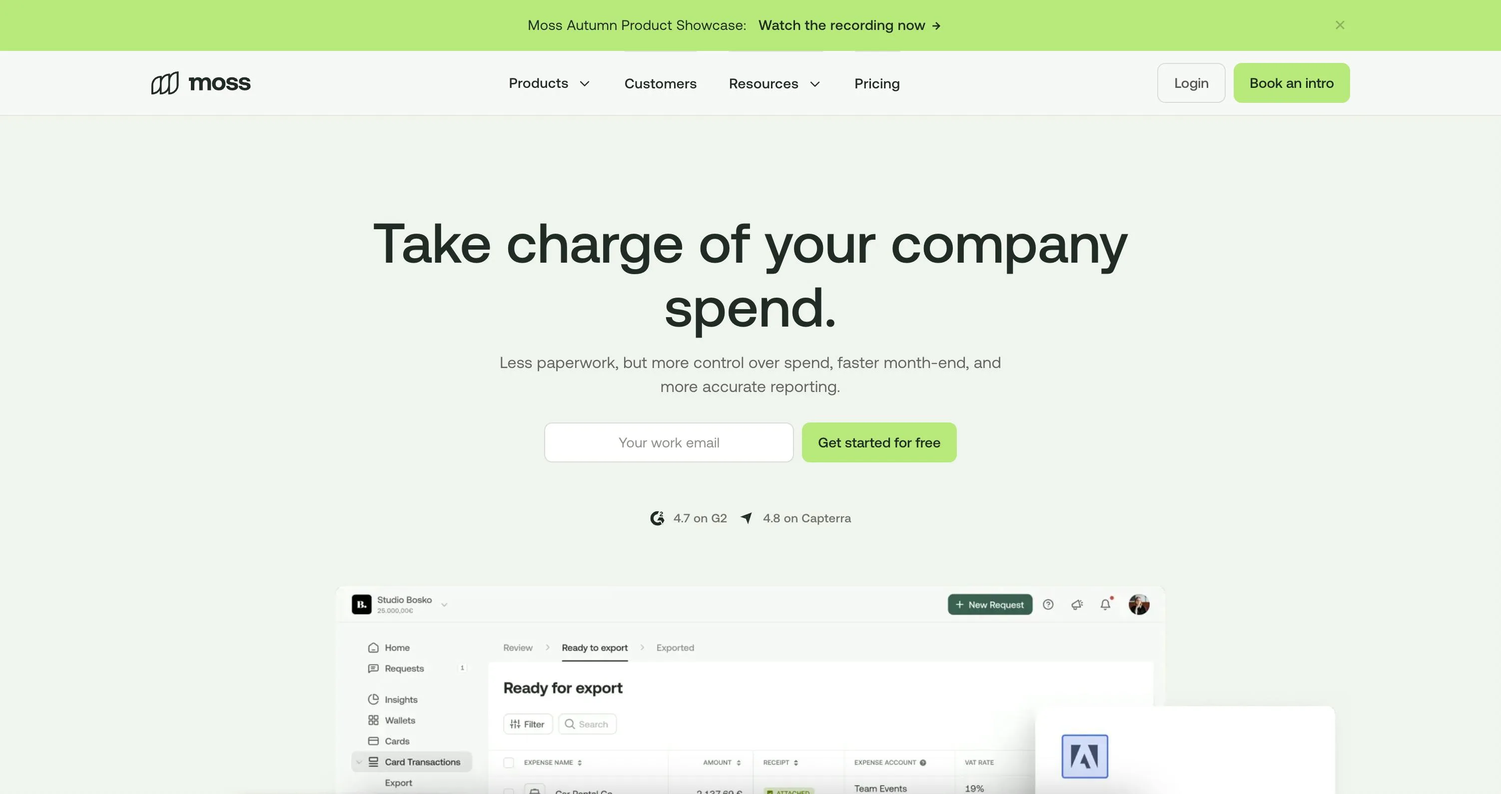 An image of Moss's website powered by Prismic.