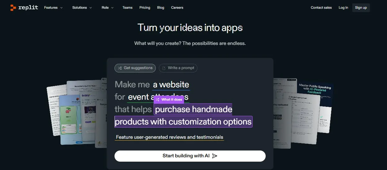 An image of Replit homepage