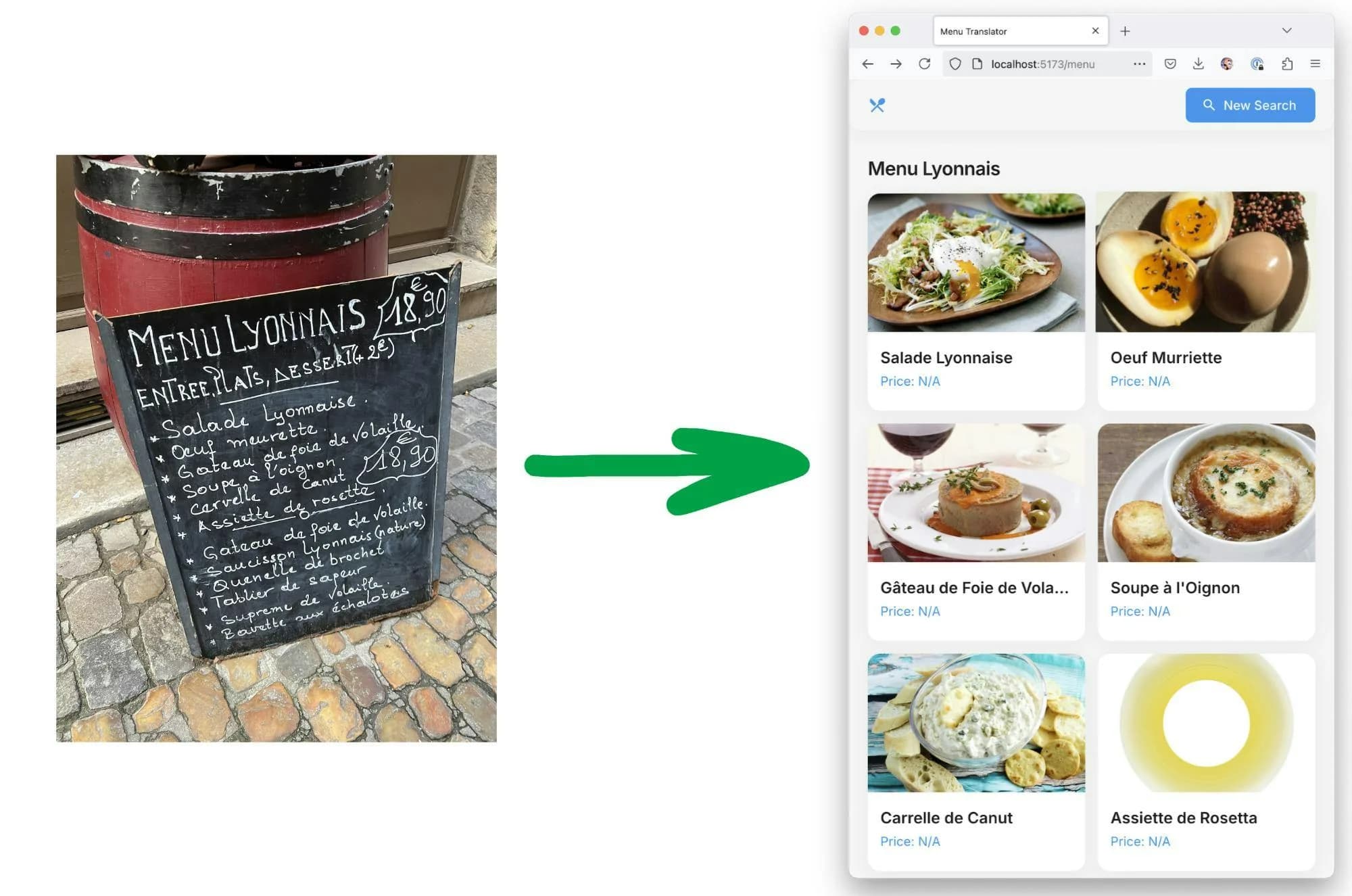 Image of menu translator app