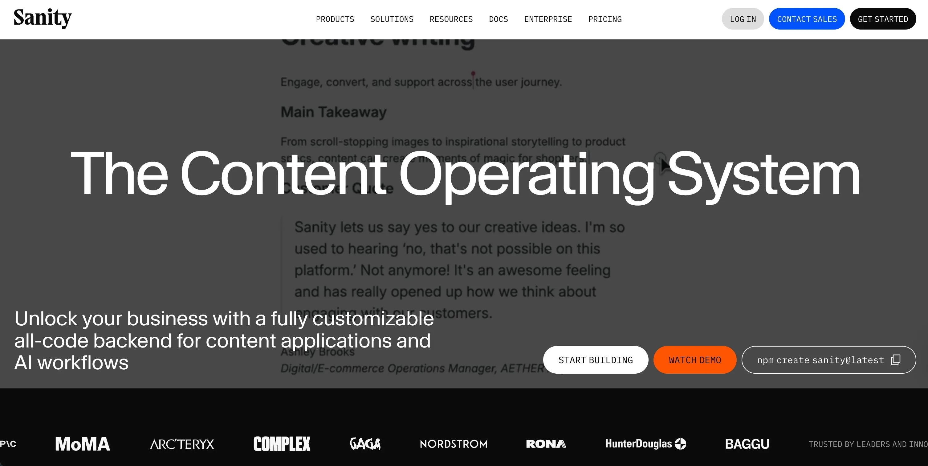 Image of Sanity homepage