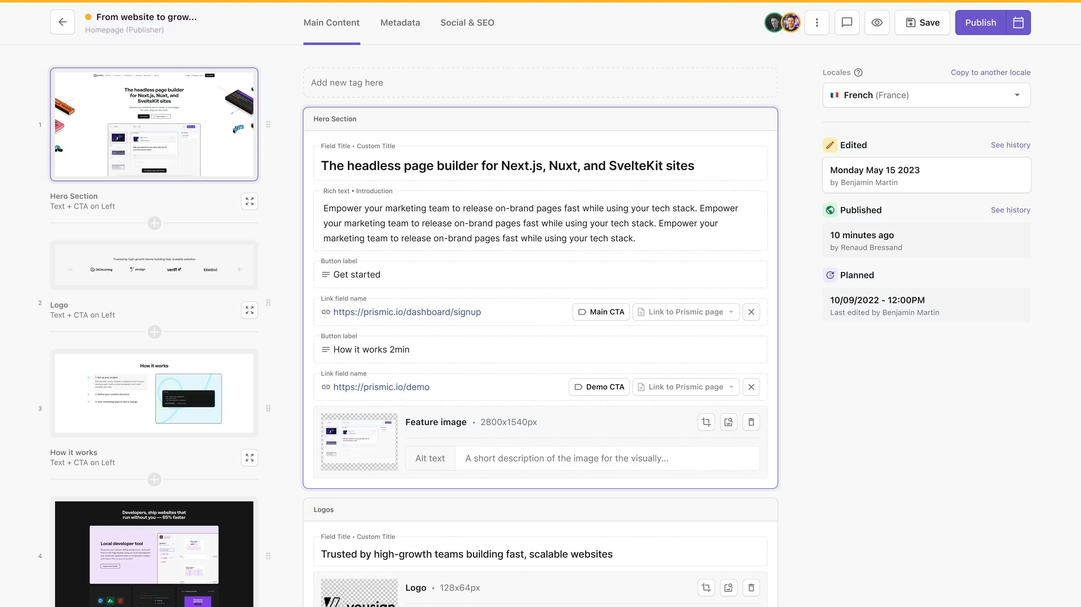An image of the Prismic Page Builder