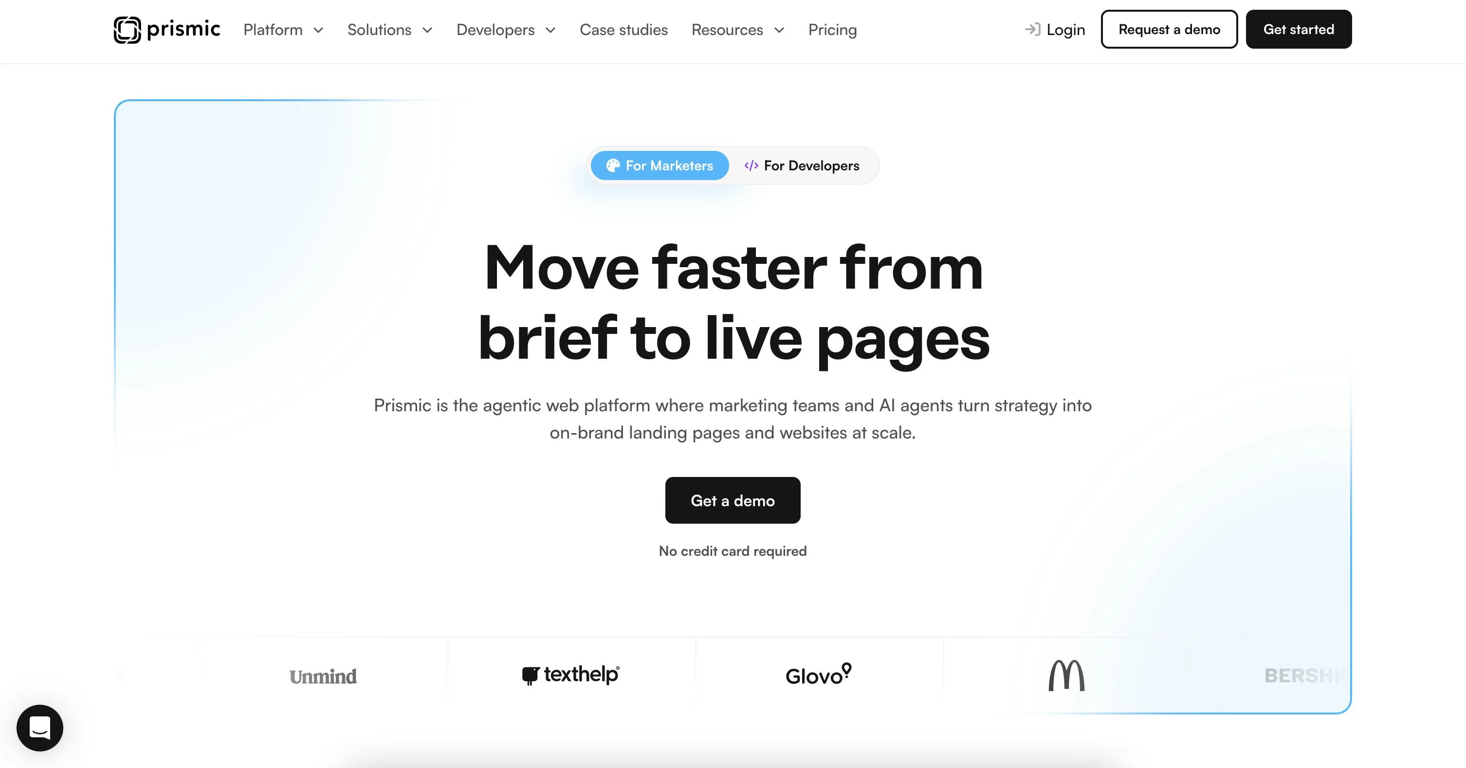 An image of Prismic homepage