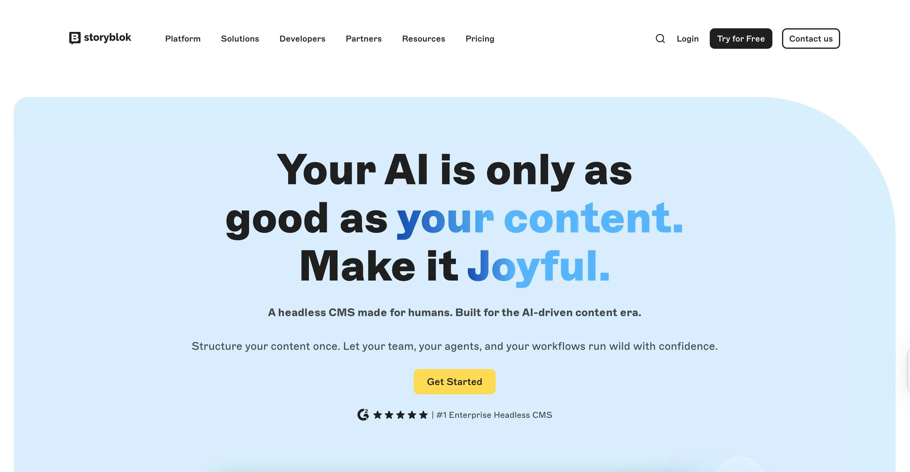 An image of Storyblok homepage