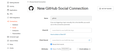 Github connection credentials